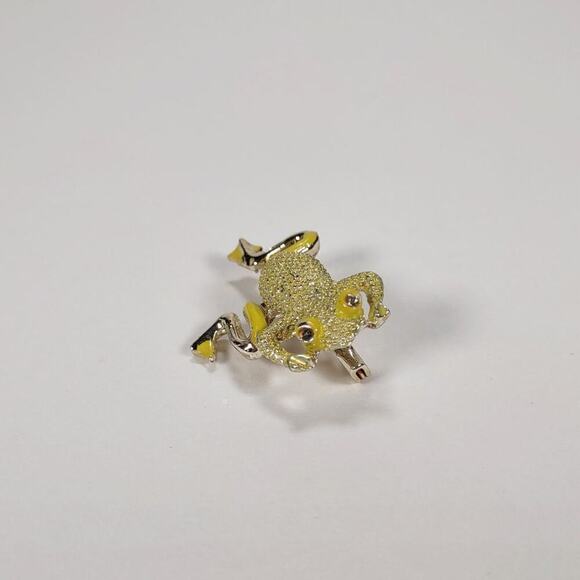 Vintage 1970's Wiggly Leg Yellow Rhinestone And Enamel Frog Brooch - Picture 4 of 6